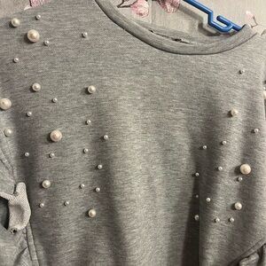 Gray ruffle pearl detailed sweatshirt size medium